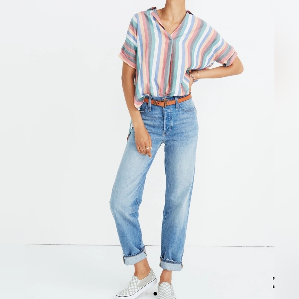 Madewell Preppy Courier Button-Back Shirt in Festival Stripe Size Small - Picture 2 of 16